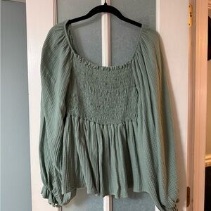 BiBi Sage Green Smocked Blouse